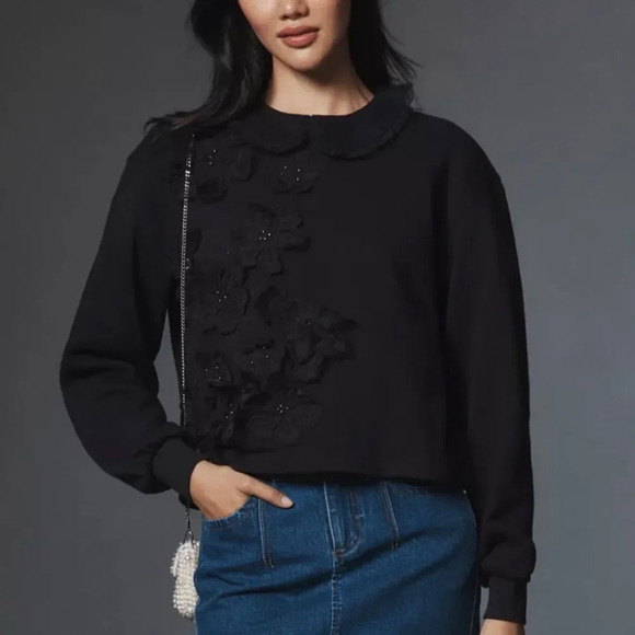 By Anthropologie 3-D Appliqué Flower Pullover - Picture 1 of 11